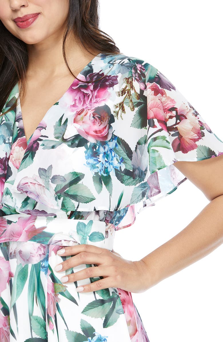 Maggy London Floral Capelet Sleeve Dress, Alternate, color,