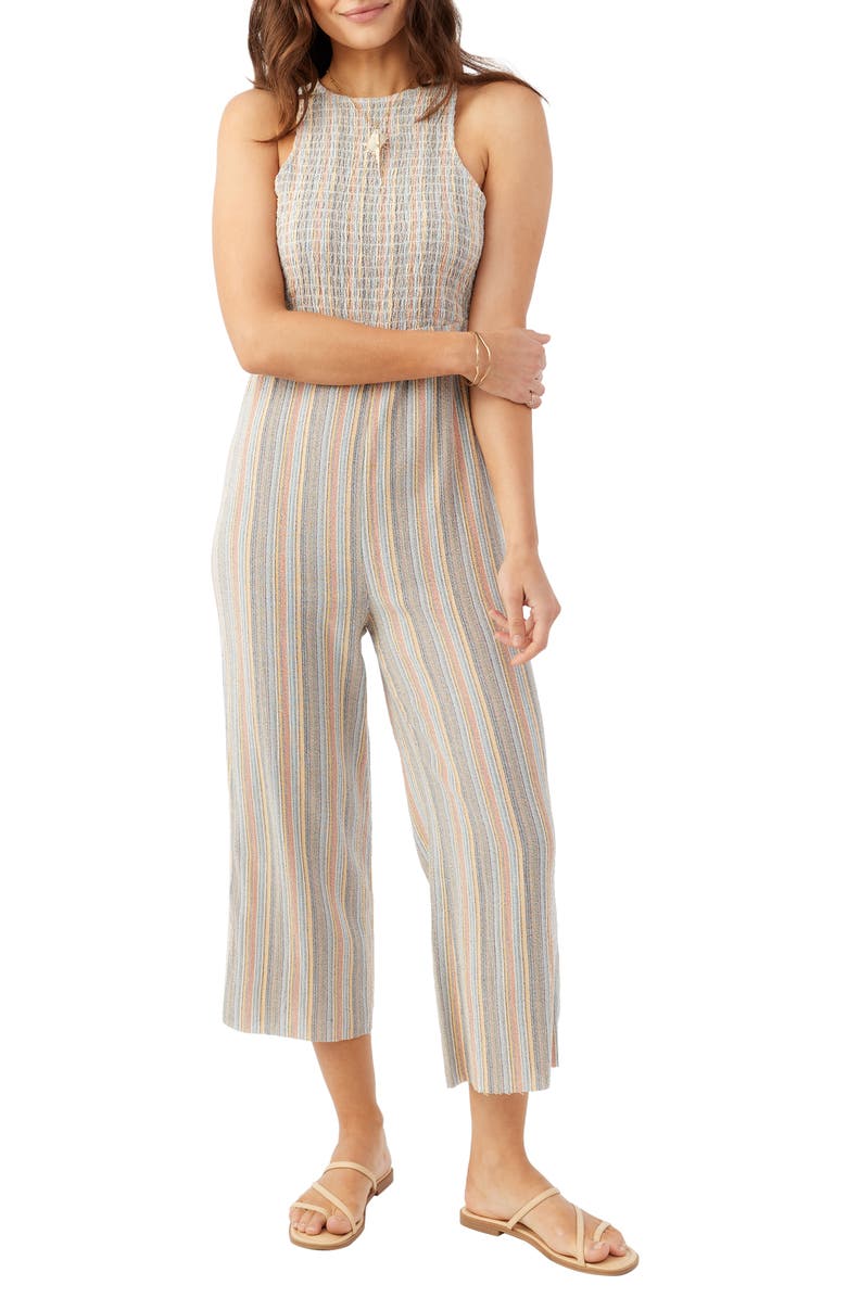 O'Neill Dellora Stripe Smocked Jumpsuit, Main, color, 