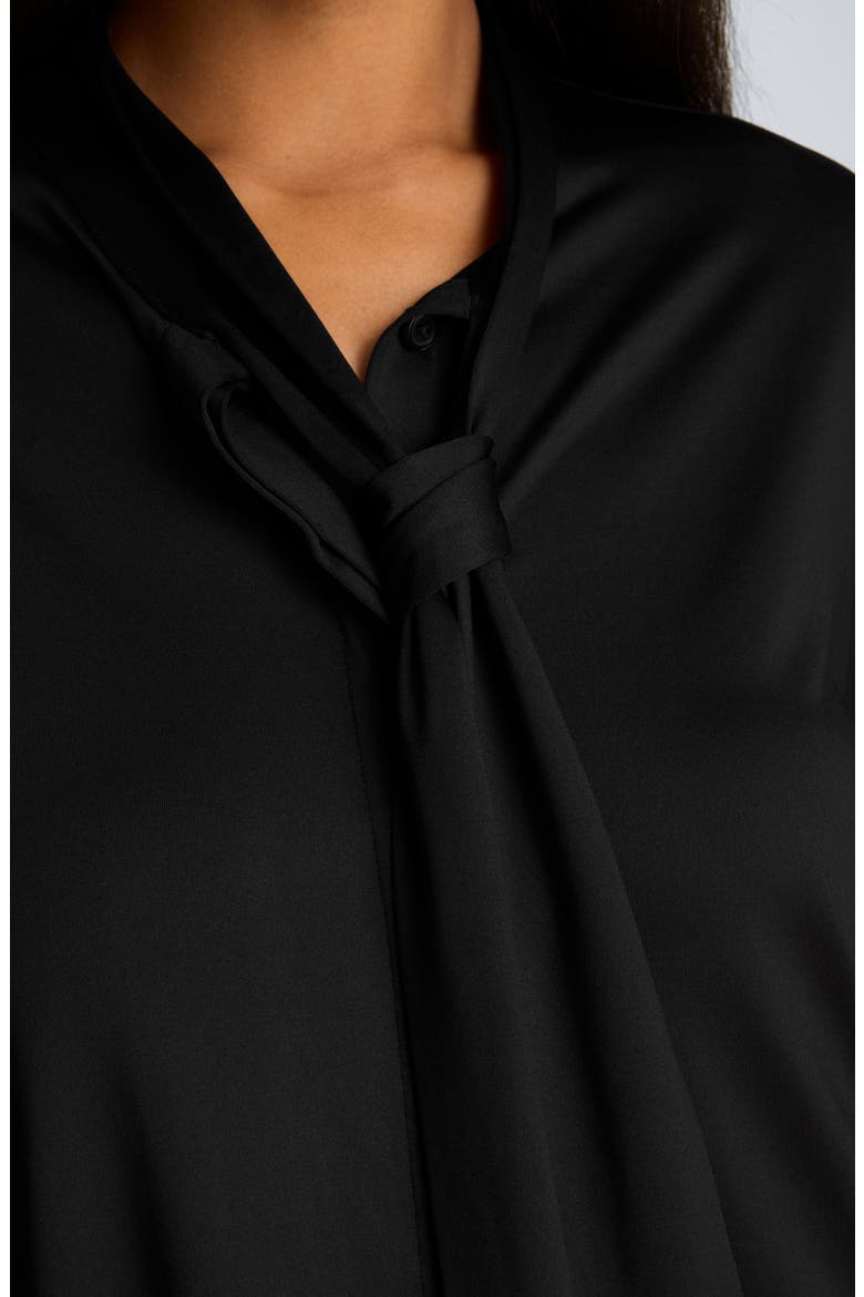 Bow Neck Long Sleeve Shirt, Alternate, color, BLACK