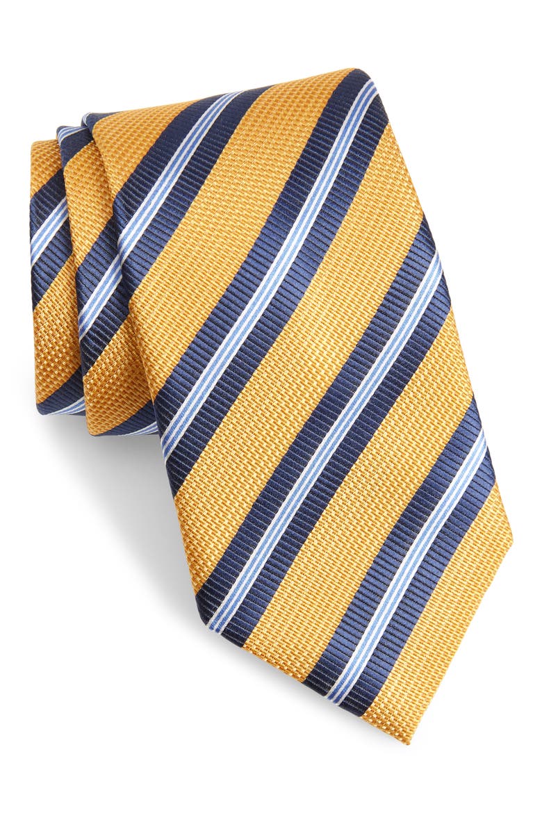 Stripe Silk Tie, Main, color, YELLOW