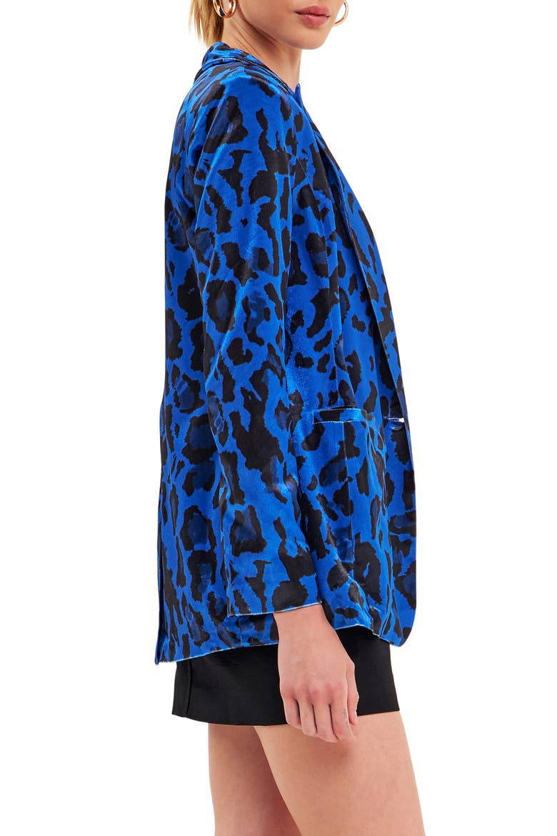 Animal Print Velvet Blazer, Alternate, color, COBALT BLUE