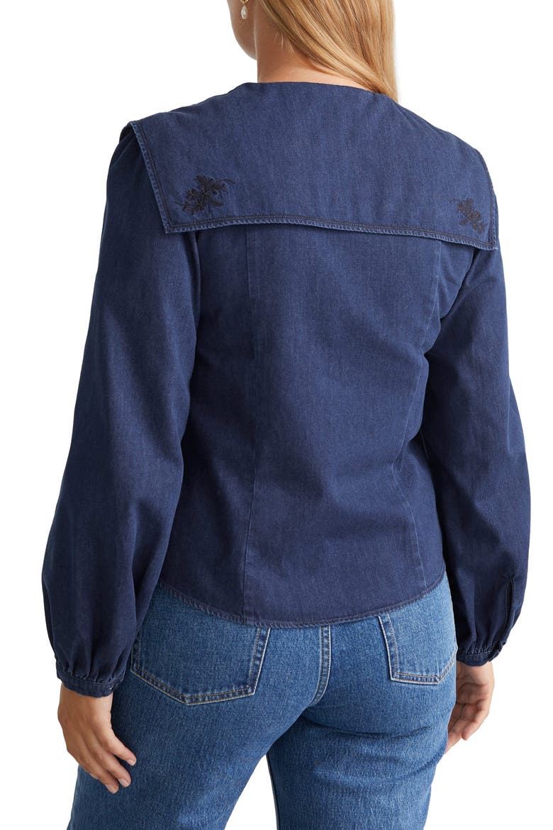 Embroidered Collar Denim Blouse, Alternate, color, BLUE