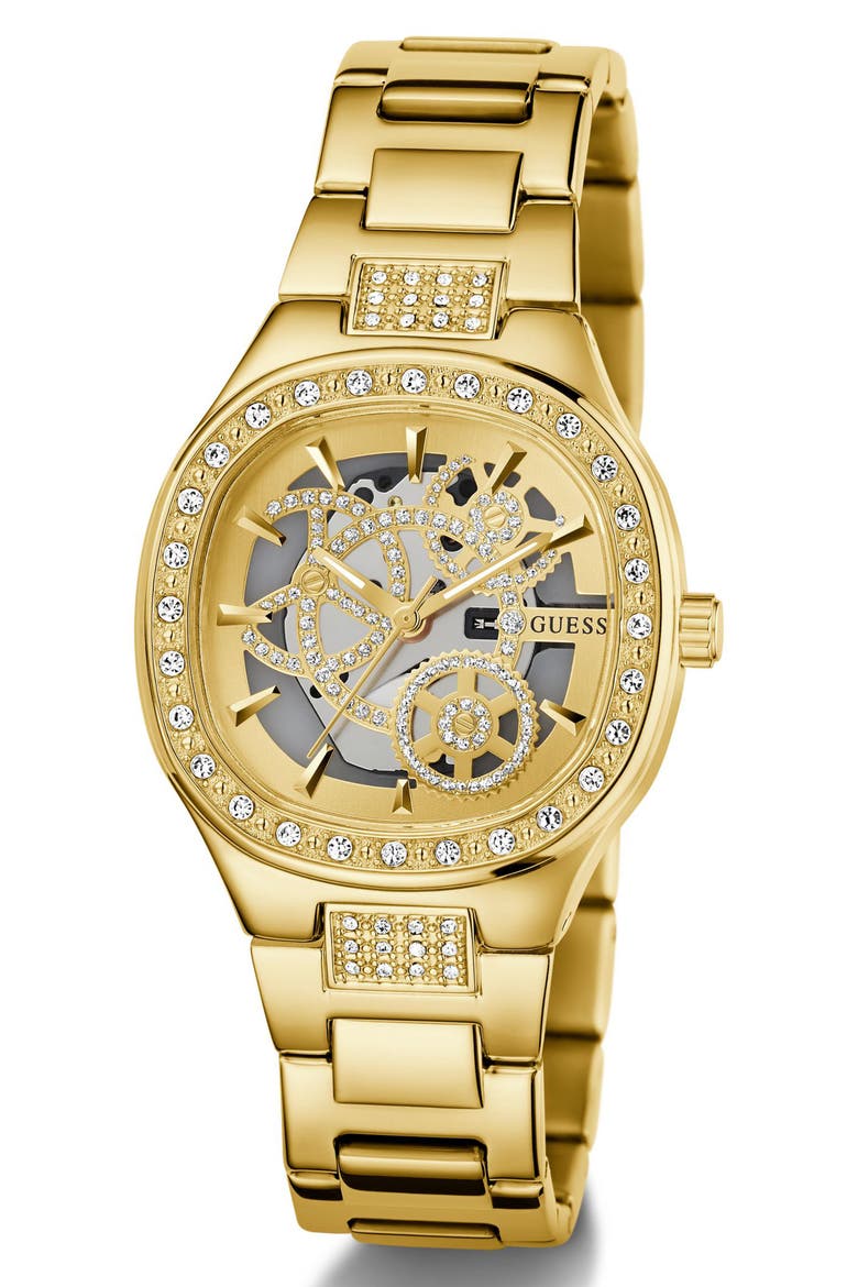 Goldtone & Crystal Skeleton Bracelet Watch, 32mm, Alternate, color, GOLD TONE