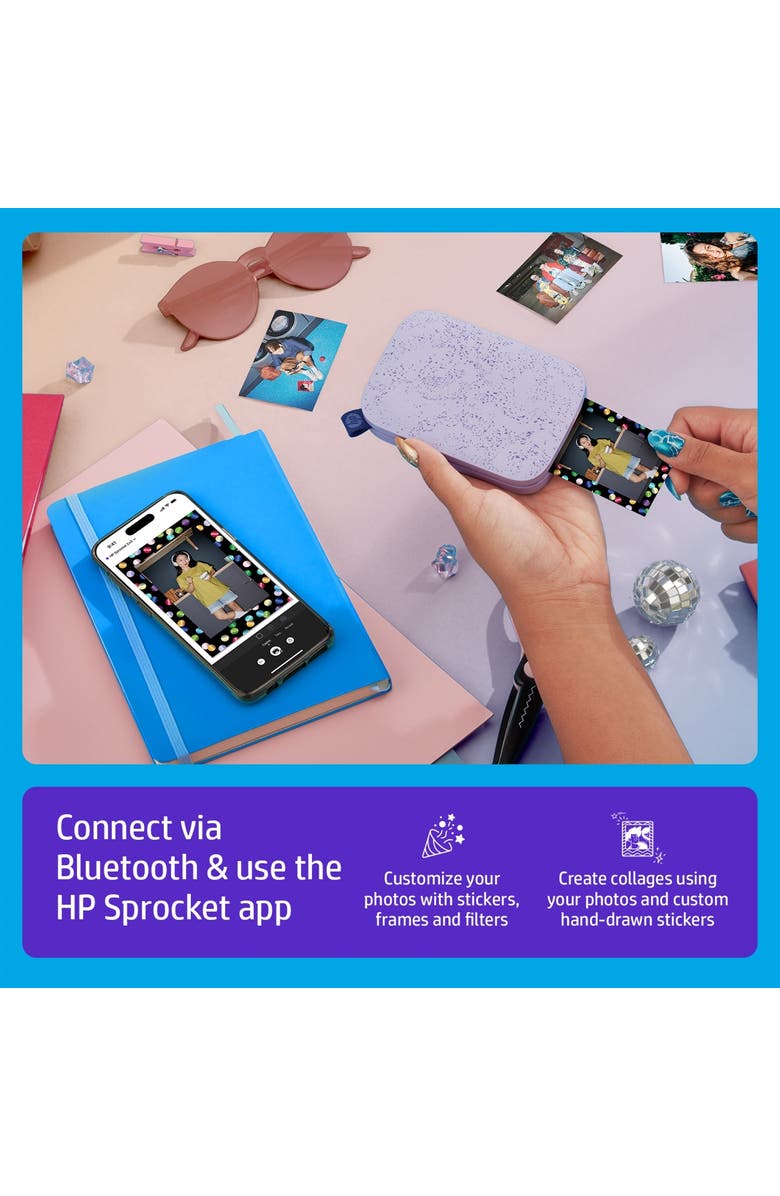 HP Sprocket Portable 2x3 Instant Photo Printer, Prints From iOS or Android Devices, Alternate, color, Purple