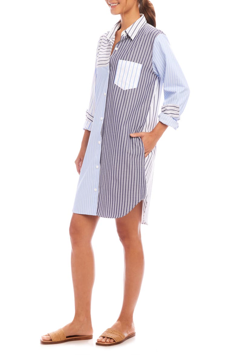Mixed Stripe Long Sleeve Shirtdress, Alternate, color, BLUE STRIPE