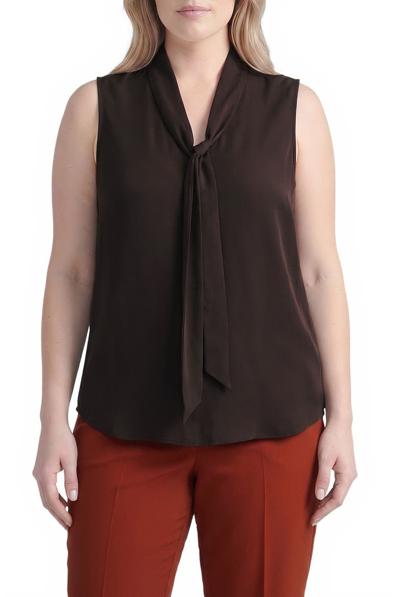 Tie Neck Charmeuse Blouse, Main, color, RICH CHOCOLATE
