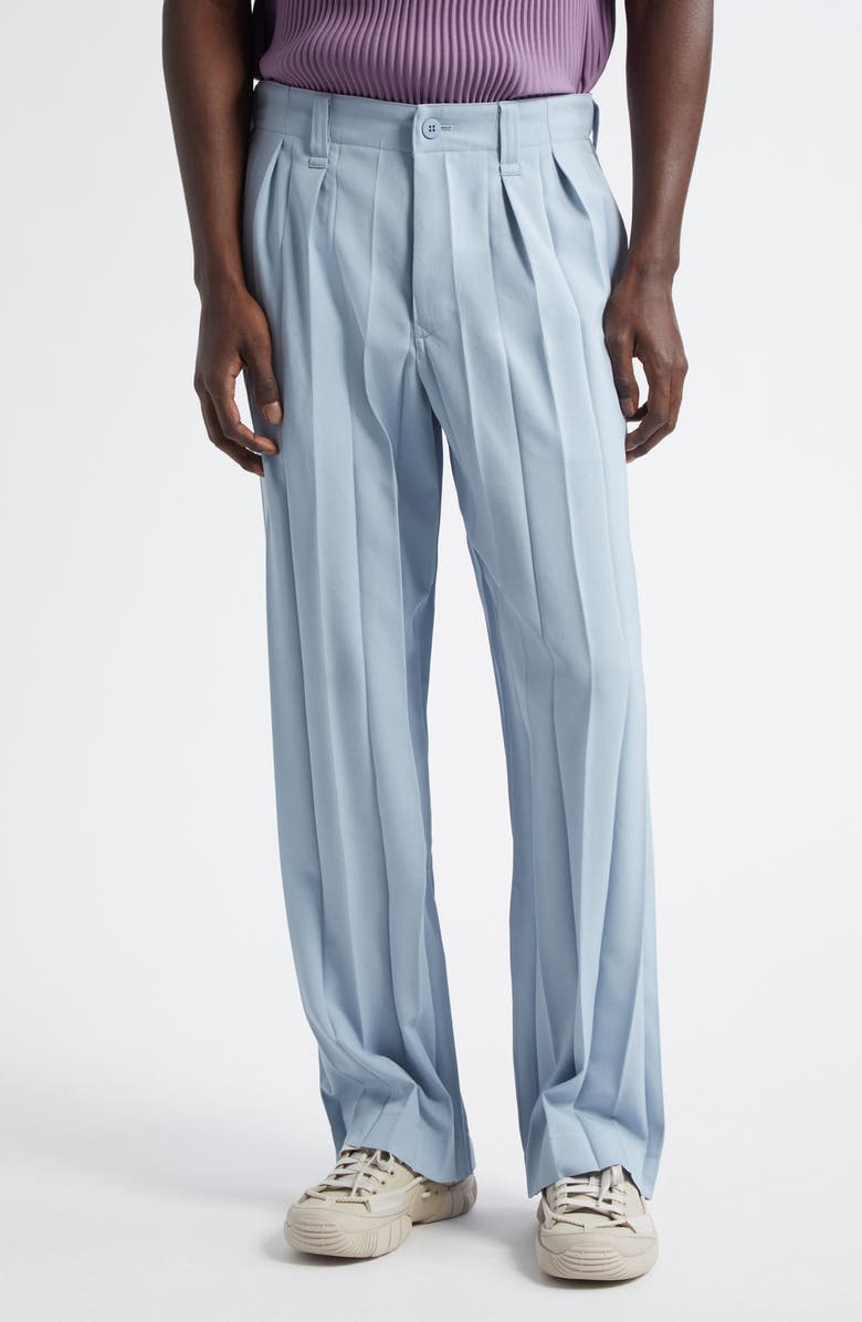 Homme Plissé Issey Miyake Edge Ensemble Pleated Straight Leg Pants, Main, color, Blue