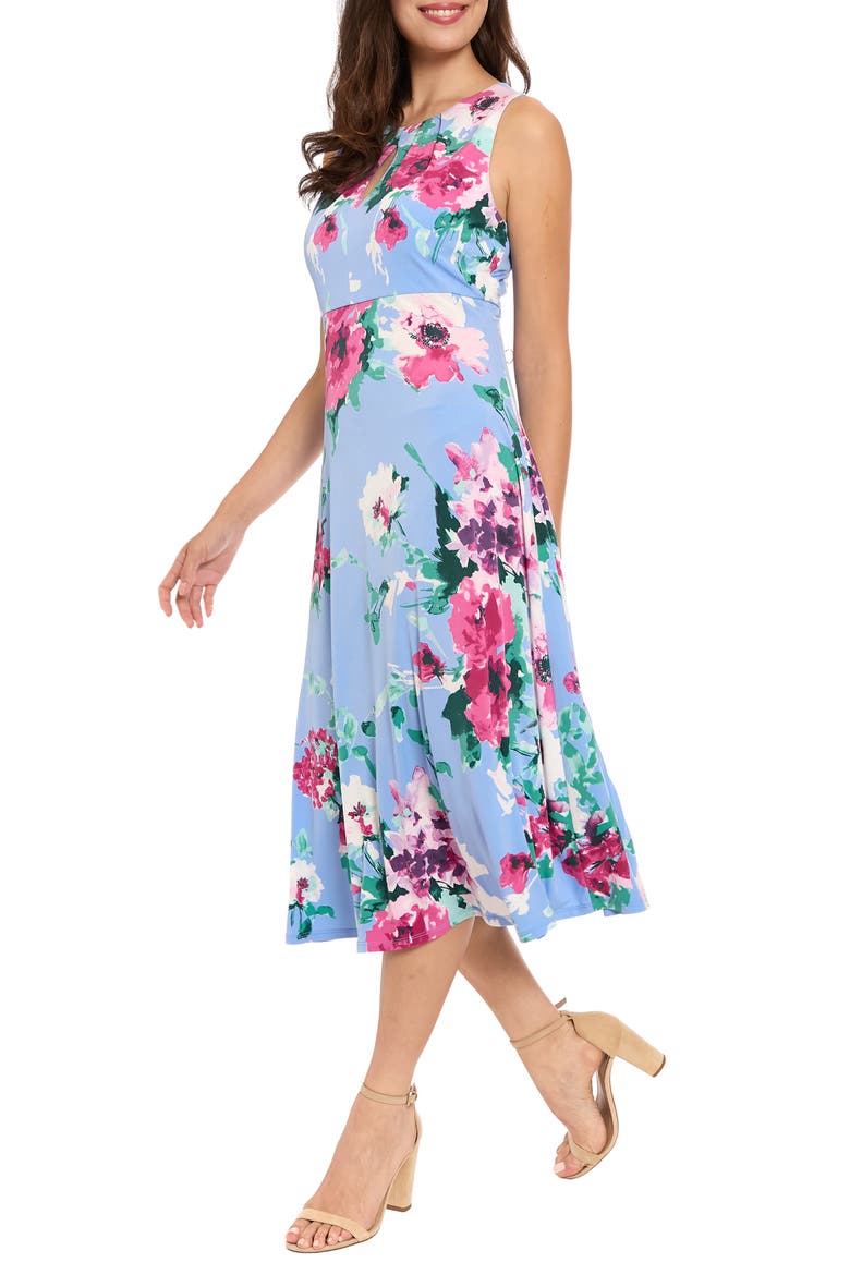 Floral Keyhole A-Line Midi Dress, Alternate, color, SKY/ PINK