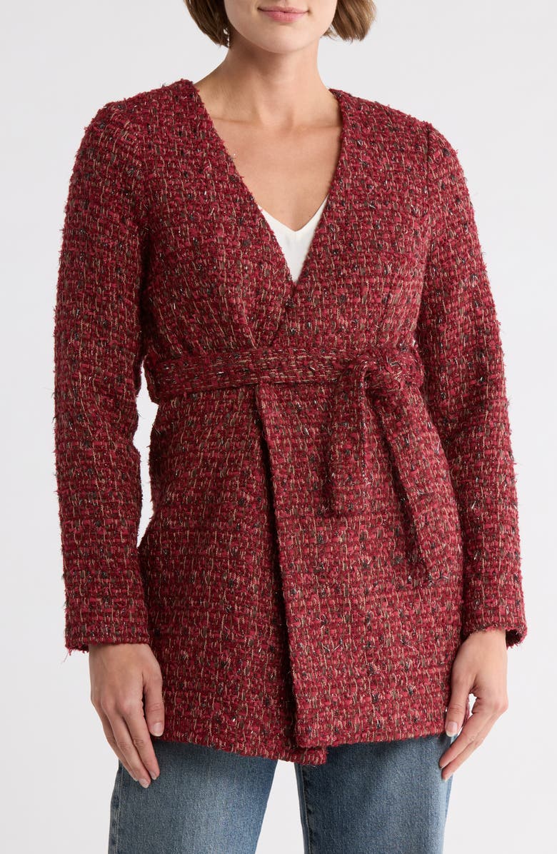 AREA STARS Calla Tweed Wrap Jacket, Main, color, Burgundy