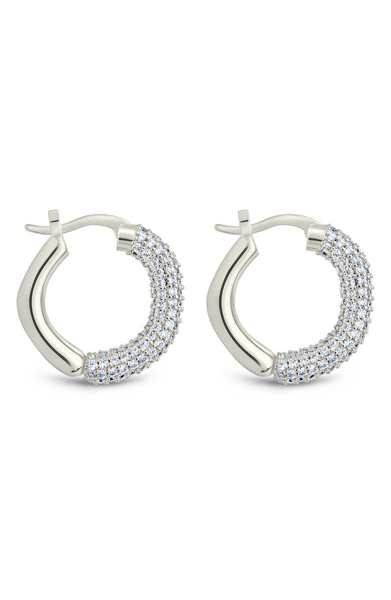 Sterling Forever Cordelia Pavé Cubic Zirconia Huggie Hoop Earrings, Alternate, color, Silver