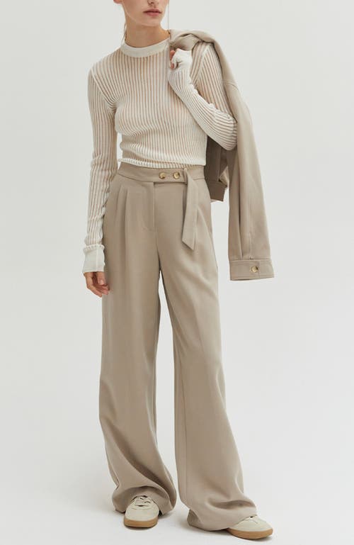 Crescent Gabardine Belted Wide Leg Trousers In Stone