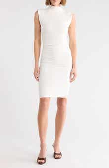 Good American Ruched Funnel Neck Jersey Minidress