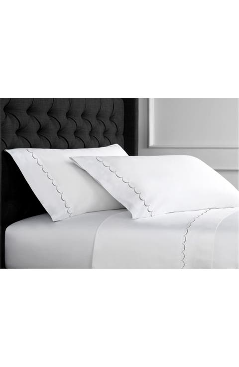 Scallop Embroidered 600 Thread Count Cotton Duvet Cover Set