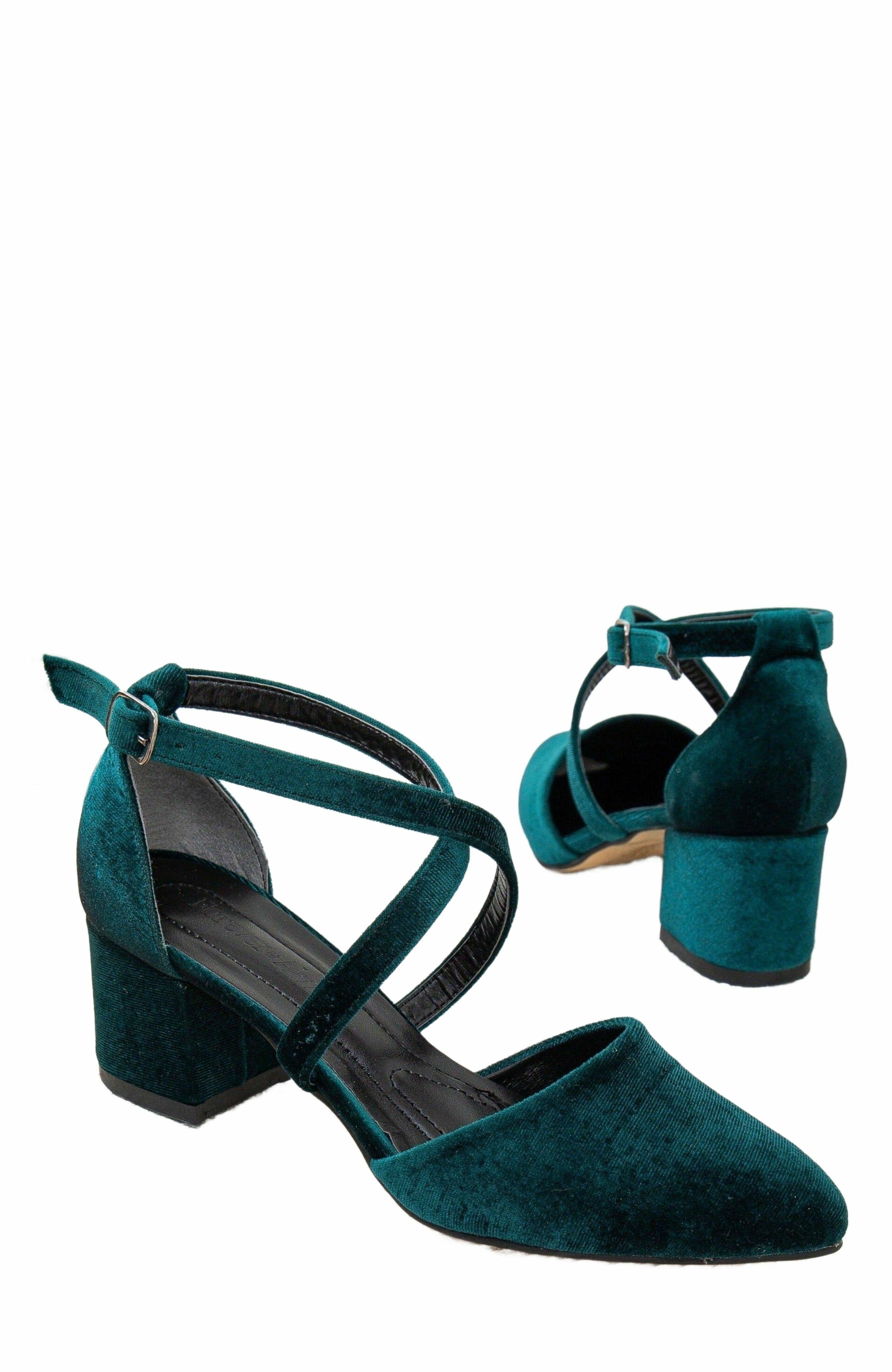 Forever & Always Shoes Dolly Low Block Heel Pumps, Alternate, color, Emerald Green Velvet