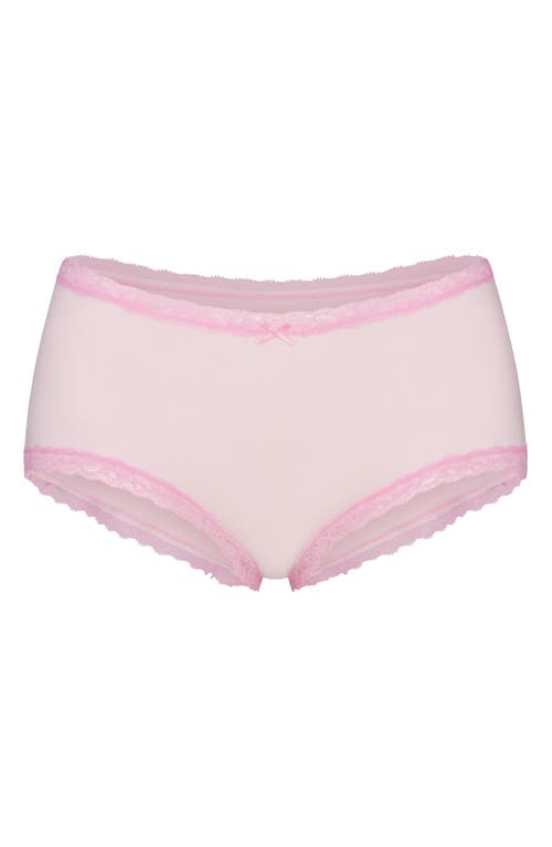 Skims Lightweight Stretch Cotton Lace Briefs In Cherry Blossom