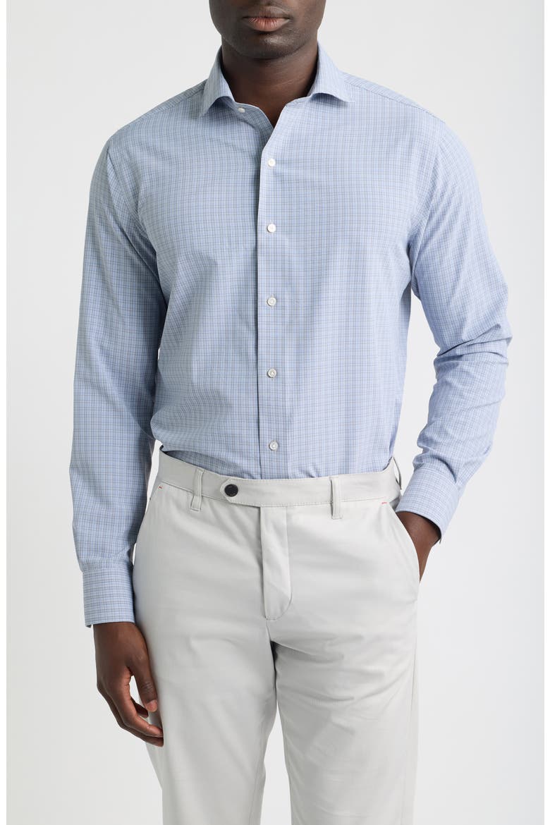 Herb Tailored Fit Check Performance Poplin Button-Down Shirt, Main, color, CADET