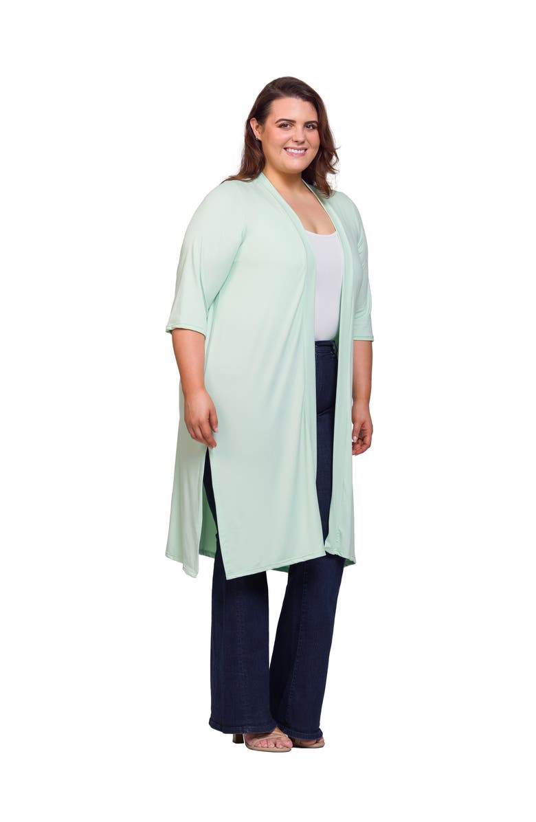24seven Comfort Apparel Open Front Knee Length Duster Cardigan, Alternate, color, Mint
