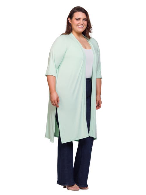 24seven Comfort Apparel Open Front Knee Length Duster Cardigan In Green