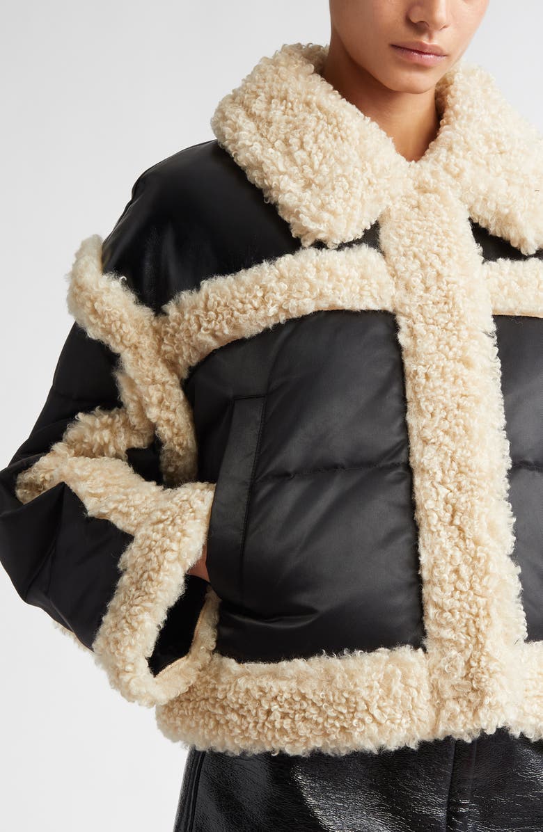 Stand Studio Mary Recycled Down Puffer Jacket with Faux Shearling Trim, Alternate, color, 