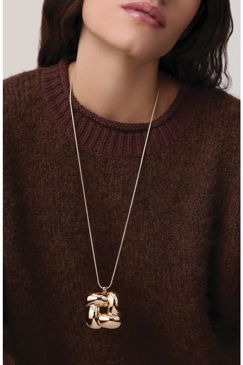 Woven Square Pendant Necklace, Alternate, color, HIGH POLISH GOLD
