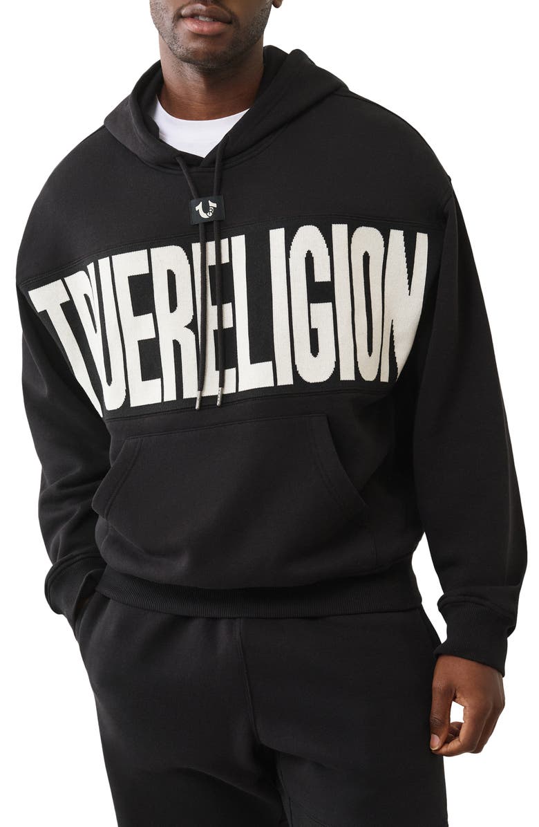 True Religion Appliqué Logo Hoodie, Main, color, Jet Black