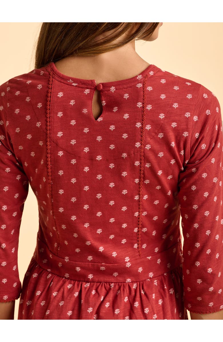 Brakeburn Freya 3/4 Sleeve Embroidered Midi Dress, Alternate, color, Red