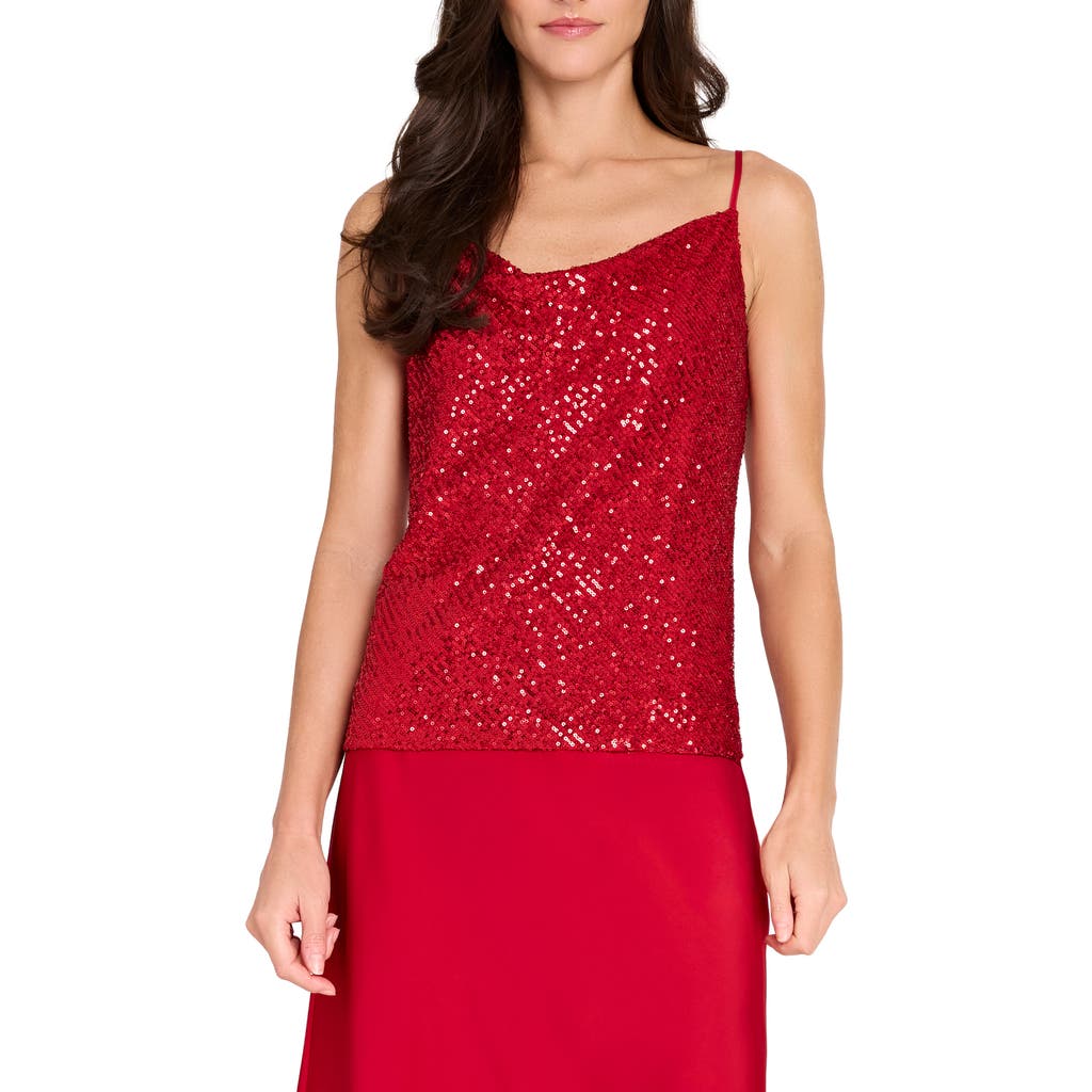 Tahari Asl Sequin Cowl Neck Camisole In Red