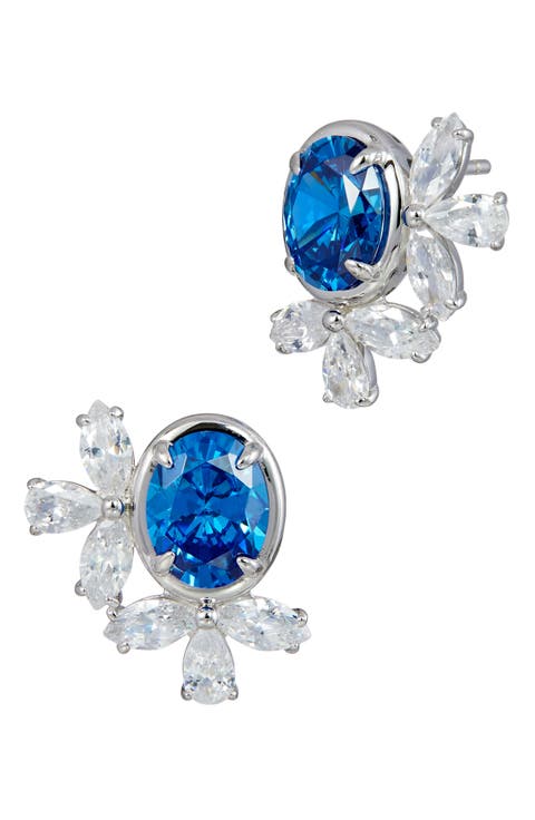 Cubic Zirconia Cluster Oval Stud Earrings