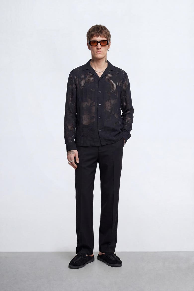 Ethan Floral Burnout Revere Shirt, Alternate, color, Black