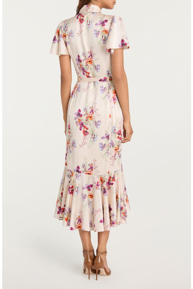 Iris Bouquet Willow Tie Neck Midi Dress, Alternate, color, OATMILK MULTI
