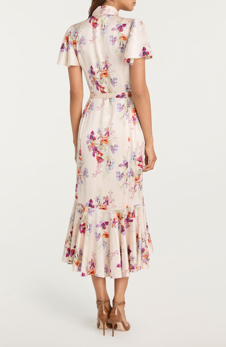 Cinq à Sept Iris Bouquet Willow Tie Neck Midi Dress, Alternate, color, Oatmilk Multi