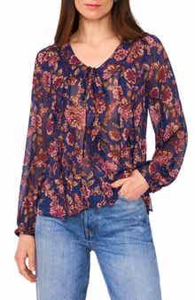 Vince Camuto Floral Ruffle Detail Long Sleeve Top