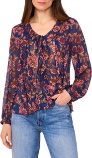 Vince Camuto Floral Ruffle Detail Long Sleeve Top