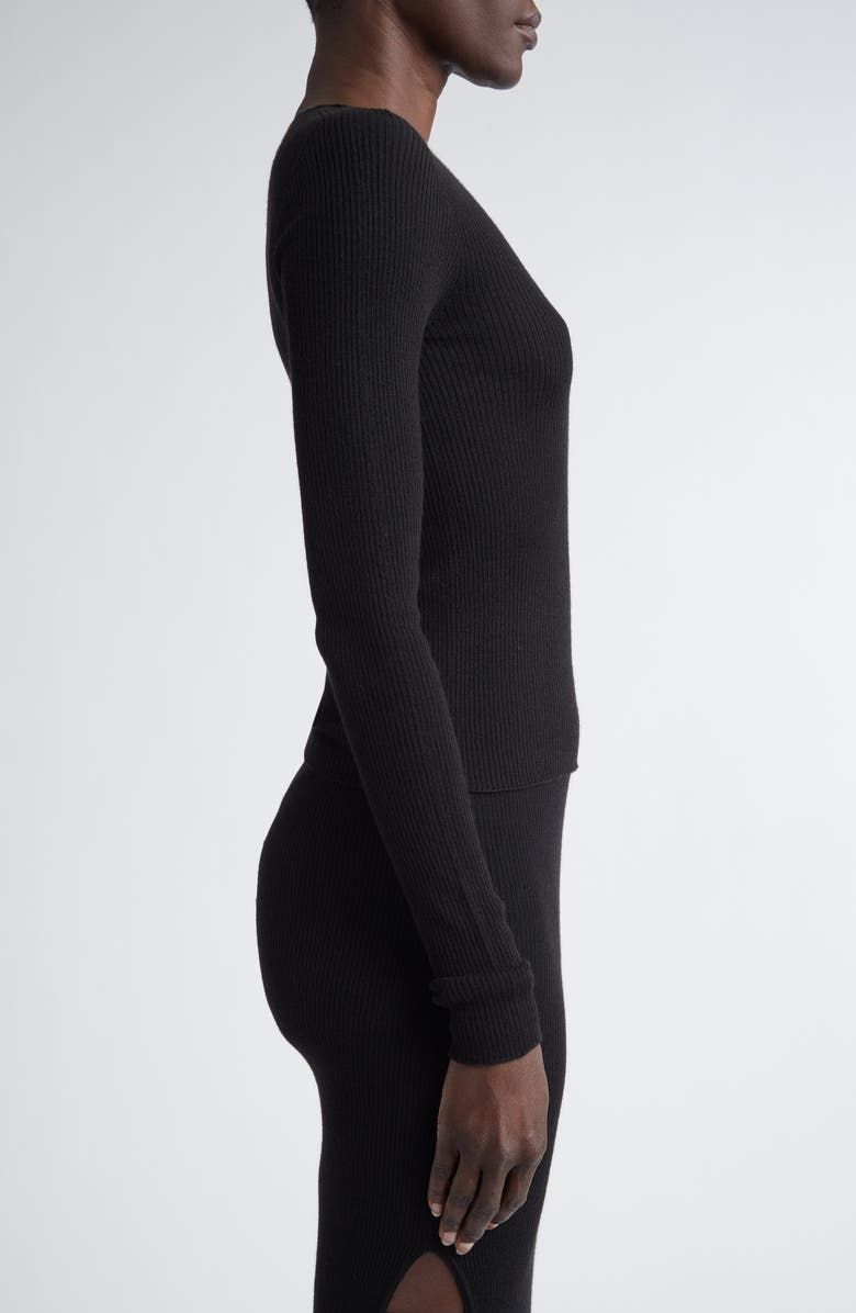 Rick Owens Virgin Wool Rib Sweater, Alternate, color, Black
