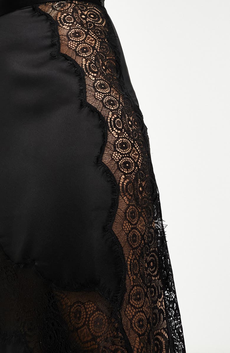 ASOS DESIGN Lace Trim Satin Midi Skirt, Alternate, color, Black