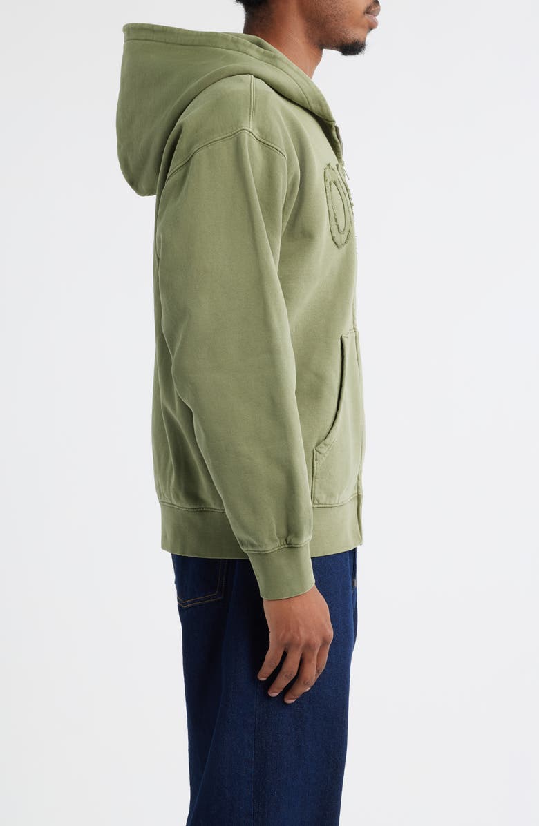 Obey Hybrid Faded Cotton French Terry Zip Hoodie, Alternate, color, Deep Lichen Green Faded Wash