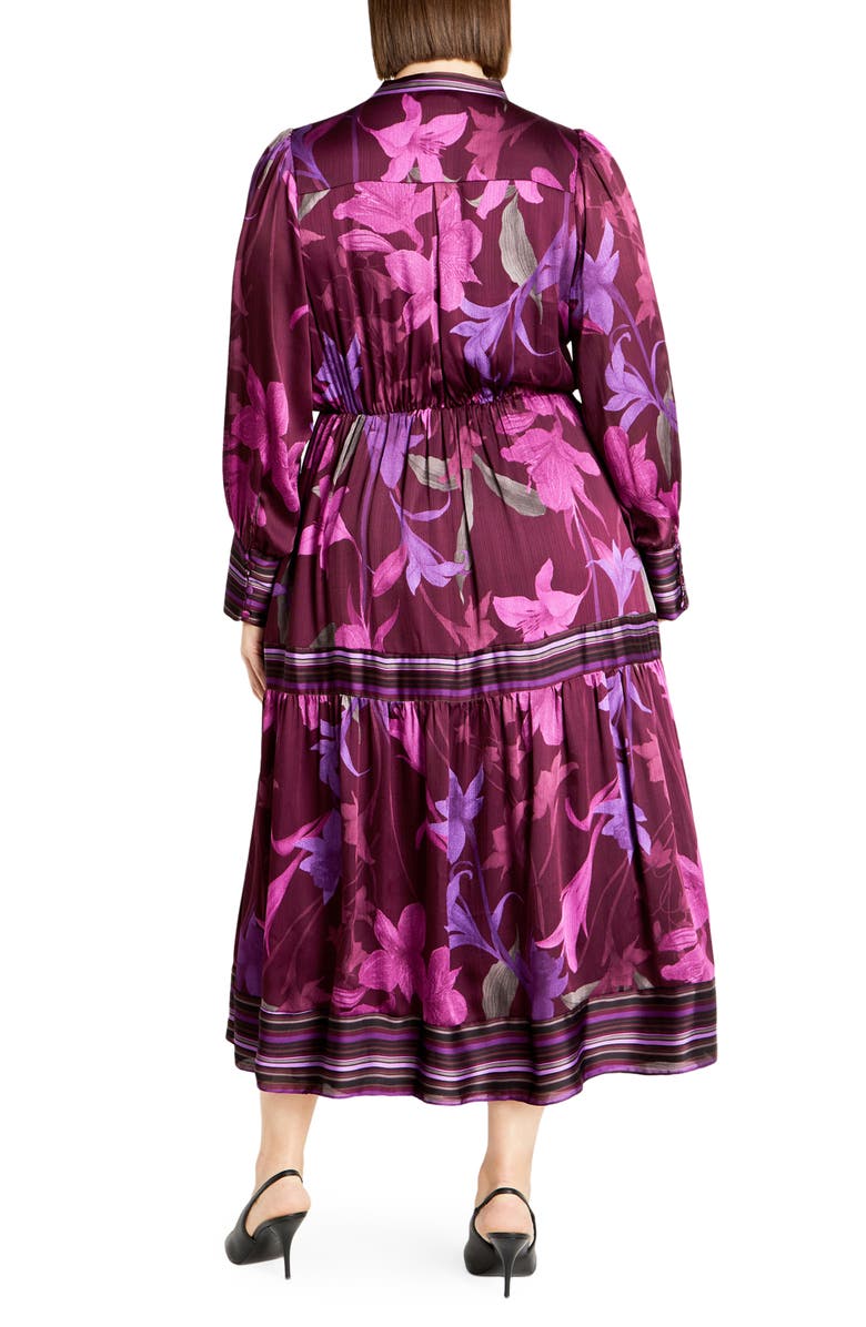 City Chic Amiyah Floral & Stripe Long Sleeve Maxi Dress, Alternate, color, Purple Print