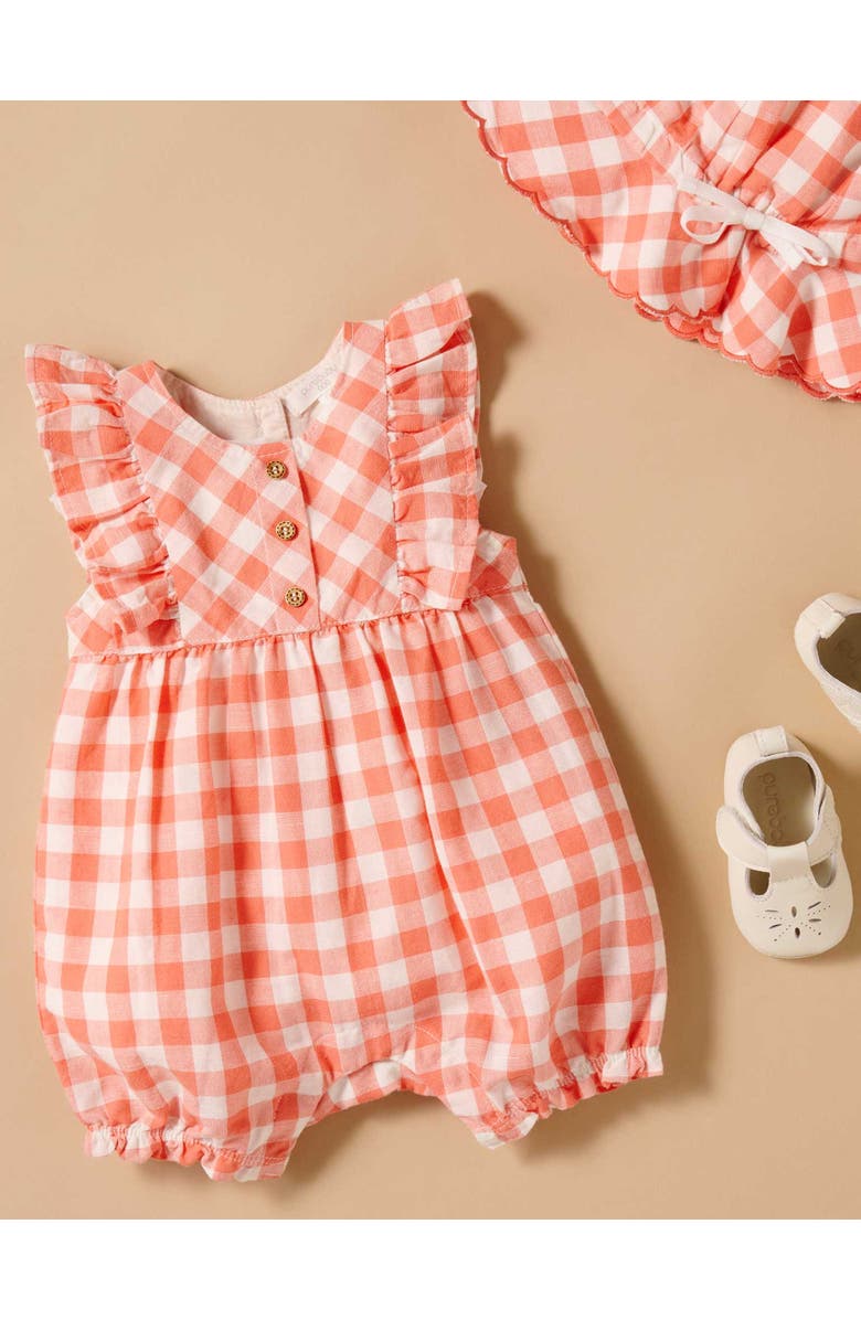 Purebaby Gingham Romper, Alternate, color, Coral Gingham