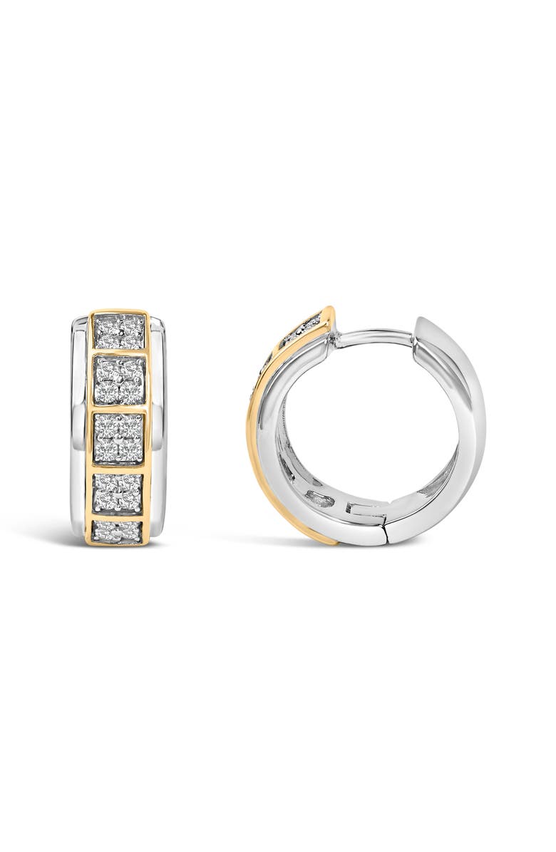 Haus of Brilliance Two Tone .925 Sterling Silver 1/2 Cttw Diamond Square Box Huggie Hoop Earrings, Alternate, color,