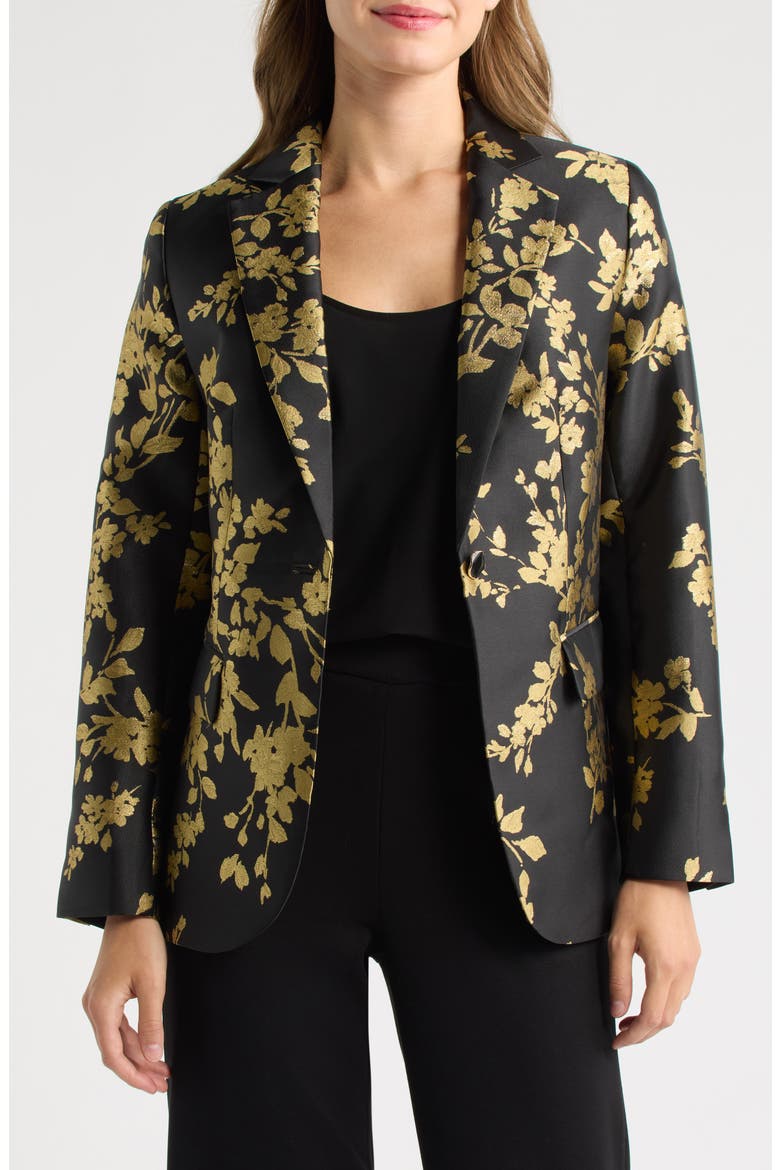 Metallic Floral One Button Blazer, Main, color, ANNE BLACK/ GOLD
