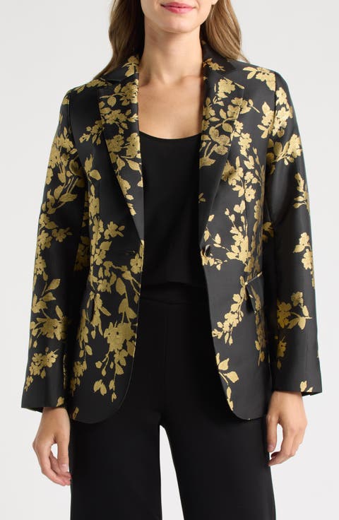 Metallic Floral One Button Blazer