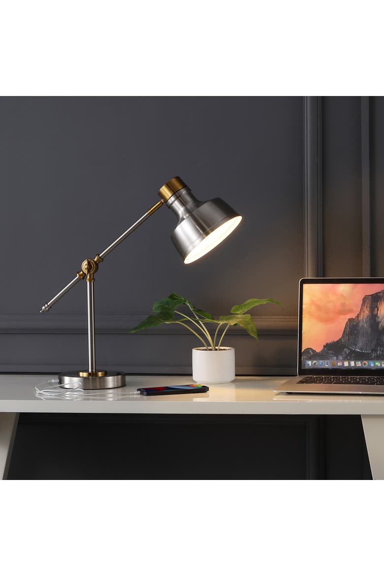 Allegra Classic Farmhouse Adjustable Cantilever LED Task Lamp with USB Charging Port, Alternate, color, Nickel/Brass Gold