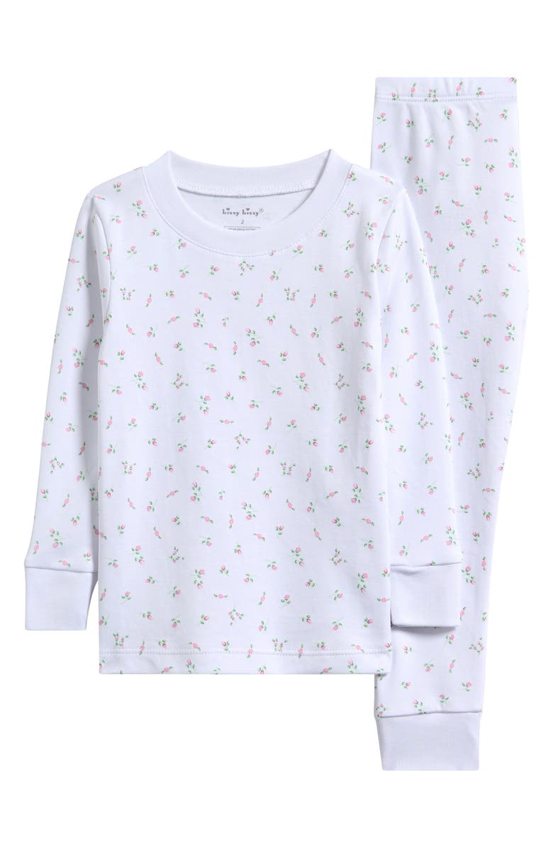 Kissy Kissy Kids' Rosebud Print Fitted Pima Cotton Two-Piece Pajamas, Main, color, Garden Roses Wh