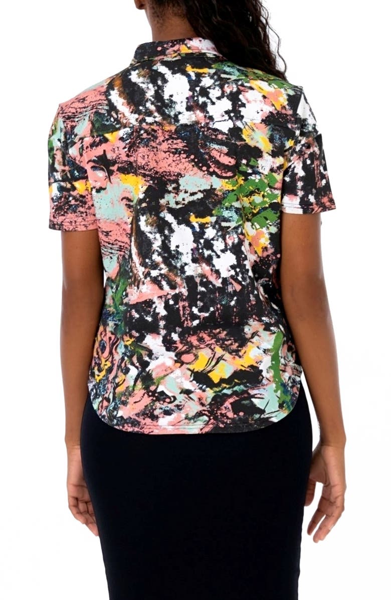 Dai Moda Clark Frenzy Short Sleeve Button-Up Jersey Shirt, Alternate, color, Black