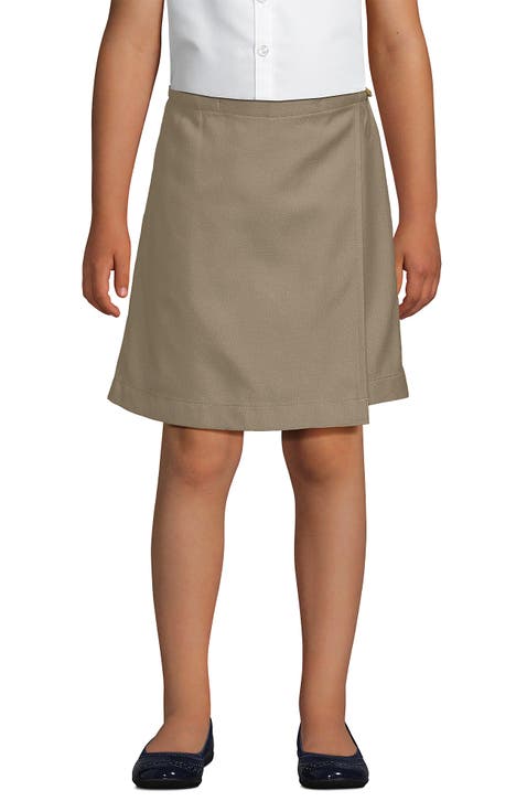 School Uniform Girls Solid A Line Tab Skort Top of Knee