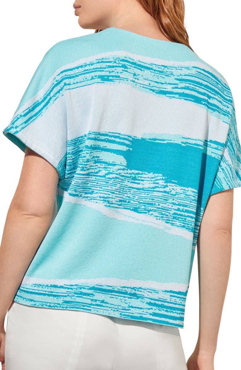 Ming Wang Short Sleeve Knit Top, Alternate, color, Oceanfront/ Bermuda/ White