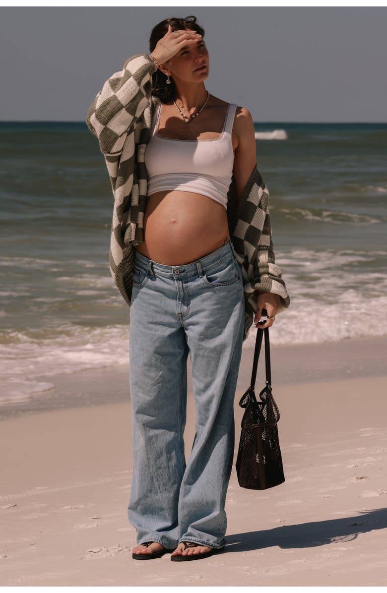 PinkBlush Checkered Print Oversized Cardigan, Alternate, color, Olive Green