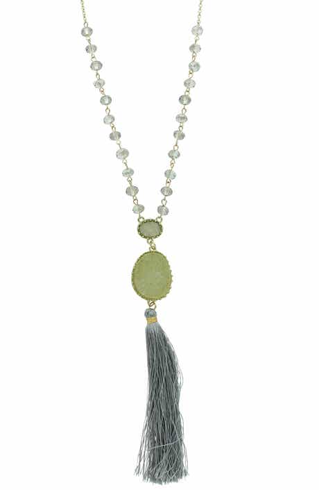 OLIVIA WELLES Druzy Tassel Necklace