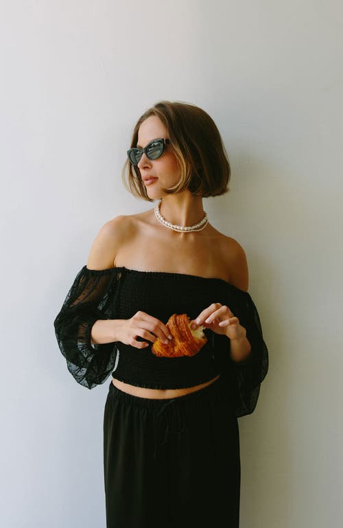 Whimsy + Row Cameron Top In Black Sheer Polka Dot