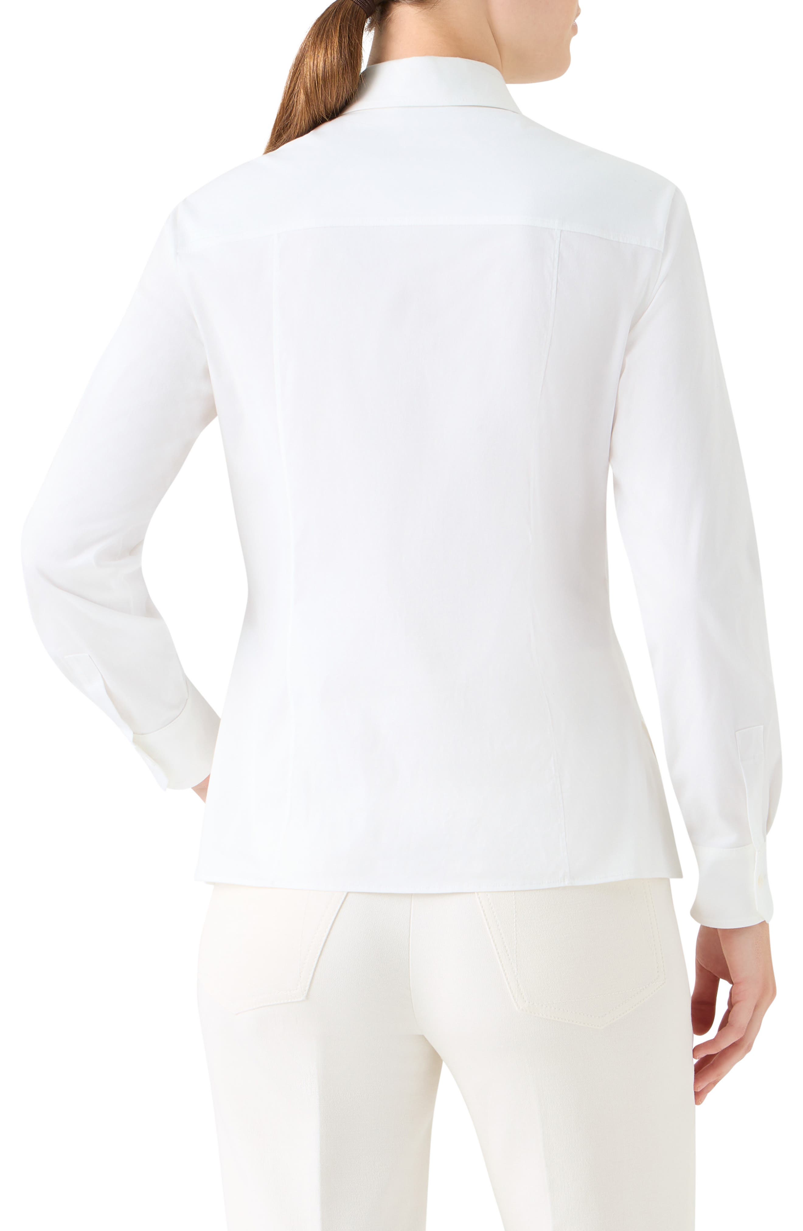 Pleated Bib Stretch Poplin Button-Up Shirt - image 2